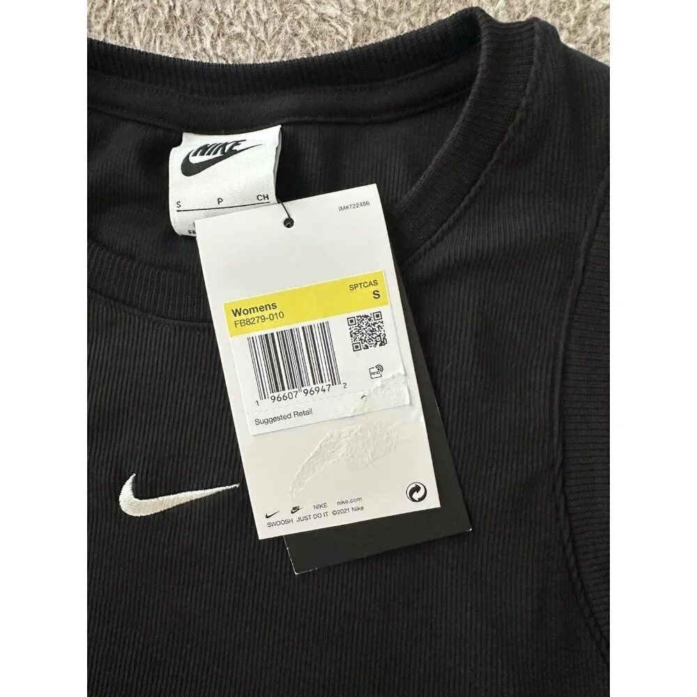Nike Sportswear Chill Knit Black Ribbed Crop Tank Top Women's New